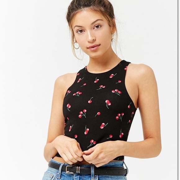 forever 21 cherry print crop top